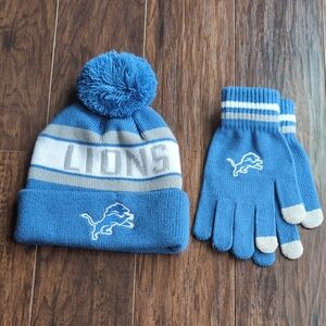 Detroit Lions Adult Winter Hat and Gloves